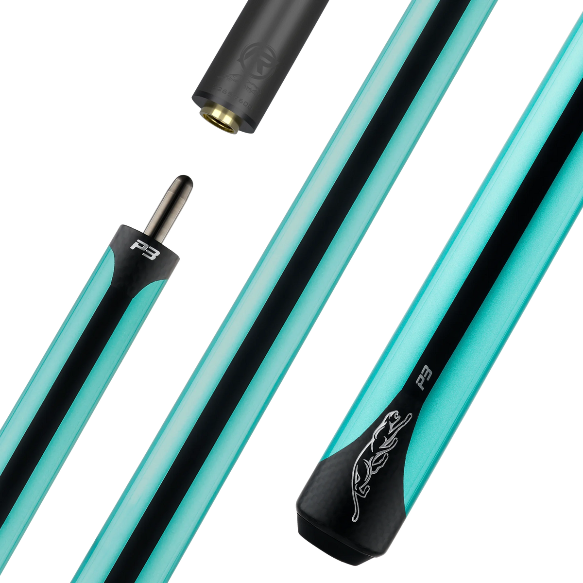 Queue de billard Predator P3 - Peint en bleu sarcelle avec bandes noires - Sans revêtement (manche seulement)